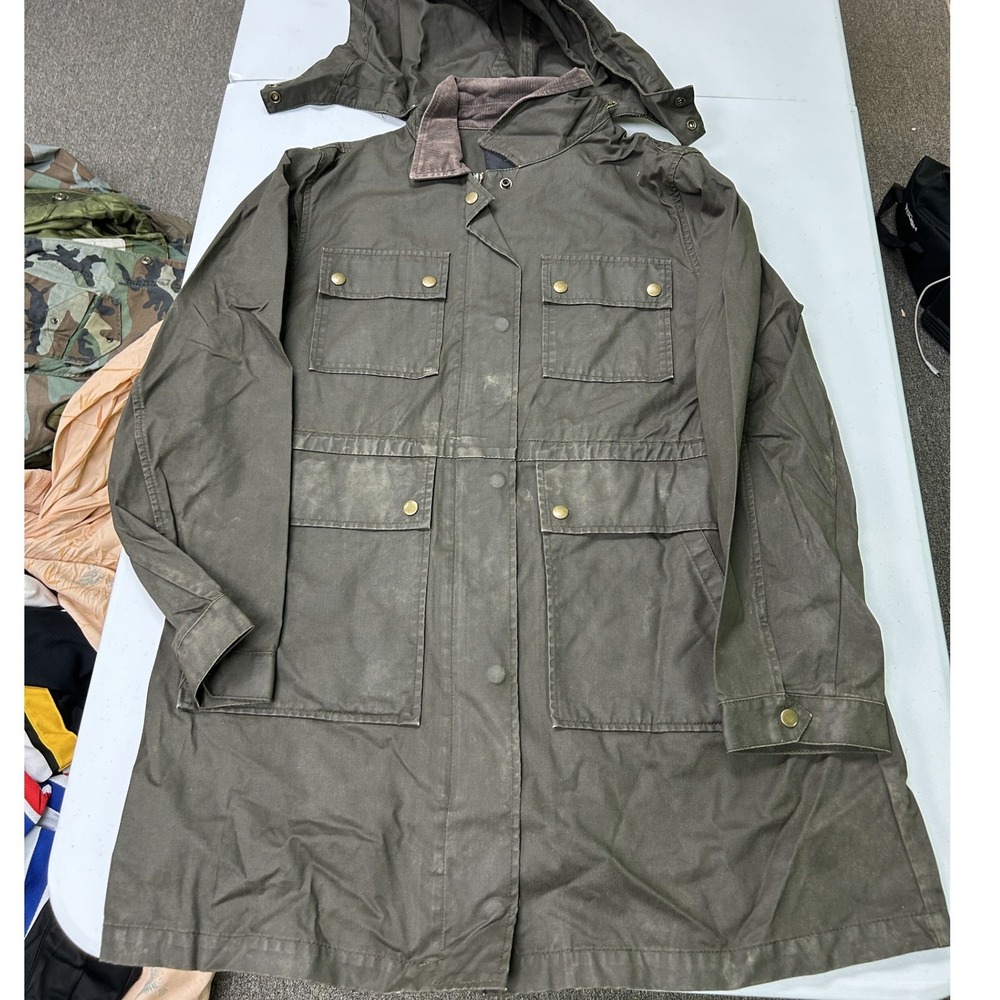 J.Crew Field Jacket Mens XL Olive Green Detachable Hood Utility Barn Coat